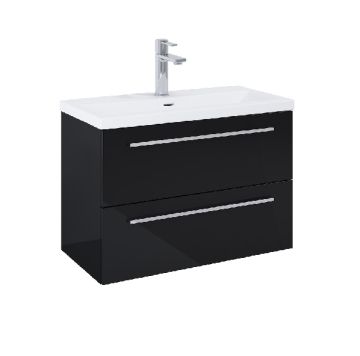 ROCA KWADRO Unik  80см Черен гланц Мебел с две чекмеджета и умивалник дръжките се поръчват отделно 