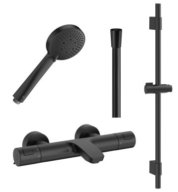 Roca T-500 Термостатен смесител с тръбно окачване и подвижен душ черен мат ПРОМОЦИЯ