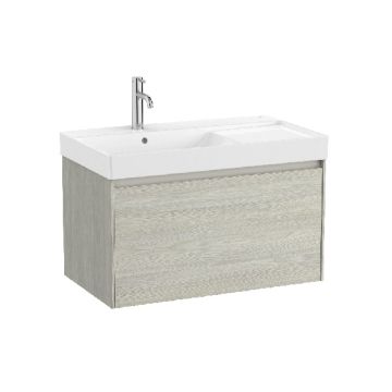 ROCA ONA 80 Мебел Unik с едно чекмеджета и асиметричен умивалник Светъл Дъб 