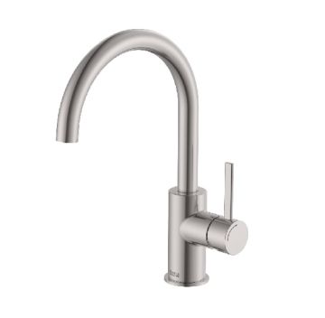 ROCA ONA Смесител за умивалник със странична ръкохватка и клик-клак клапа Stainless Steel Finish 