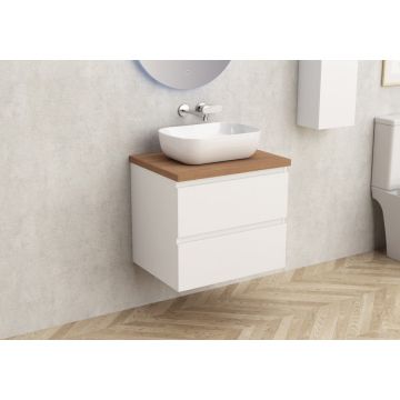 Мебел с плот за баня, цвят бял гланц + дървесен плот, размер 59/45см