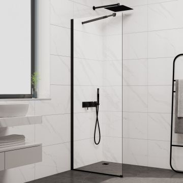 Стационарен душ параван CRISTINA 90×200 см – стъклен walk-in параван за баня с профил черен мат
