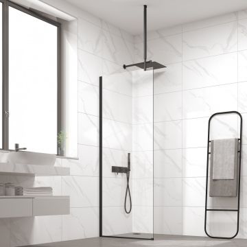 Стационарен душ параван CRISTINA 120×200 см – стъклен walk-in параван за баня с профил черен мат