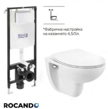 VICTORIA RIMLESS Стенна тоалетна без ръб, плавен капак и казанче ACTIVE