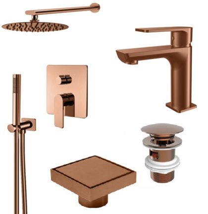 Комплект смесители LOTUS ROSE GOLD с клапа и сифон