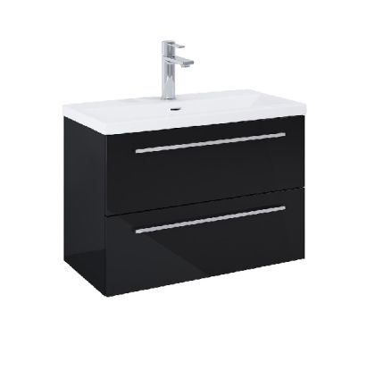 ROCA KWADRO Unik  80см Черен гланц Мебел с две чекмеджета и умивалник дръжките се поръчват отделно 