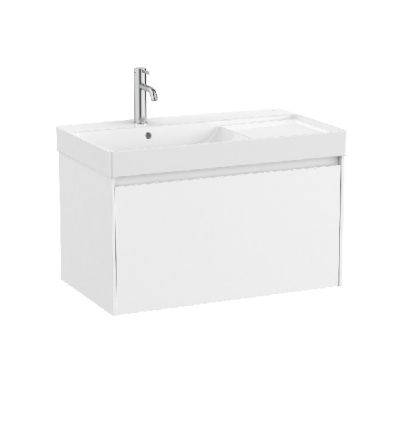 ROCA ONA 80 Мебел Unik с едно чекмеджета и асиметричен умивалник Бял Мат 