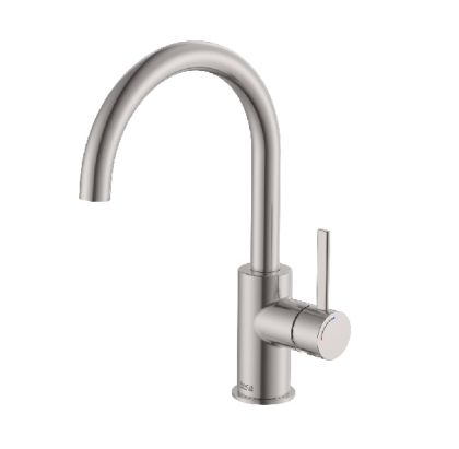 ROCA ONA Смесител за умивалник със странична ръкохватка и клик-клак клапа Stainless Steel Finish 