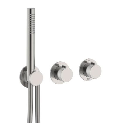 ROCA T-MULTI Вграден термостатичен смесител за душ с два изхода Stainless Steel Finish