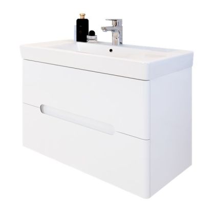 PVC Монако 80см долен шкаф за баня с умивалник и две чекмеджета в бял гланц