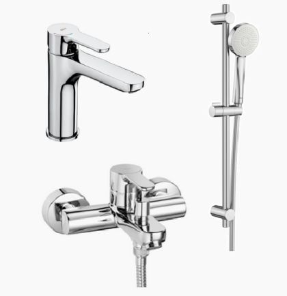 L20 Комплект смесители за умивалник, вана/душ и тръбно окачване със слушалка ХРОМ