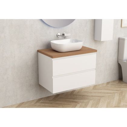 Мебел с плот за баня, цвят бял гланц с плот светъл дъб, размер 73.5/45см