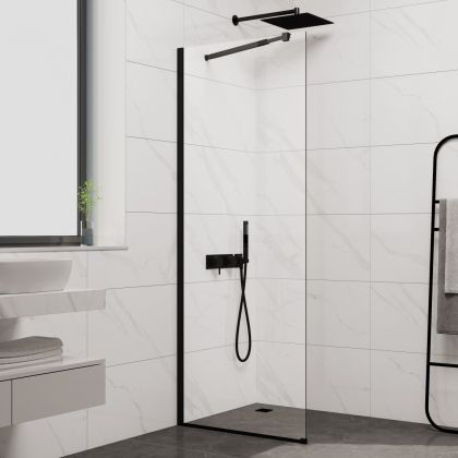 Стационарен душ параван CRISTINA 90×200 см – стъклен walk-in параван за баня с профил черен мат