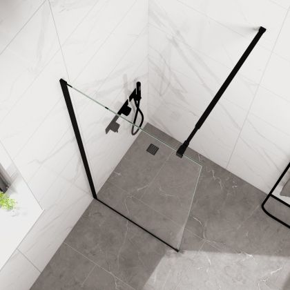 Стационарен душ параван CRISTINA 100×200 см – стъклен walk-in параван за баня с профил черен мат
