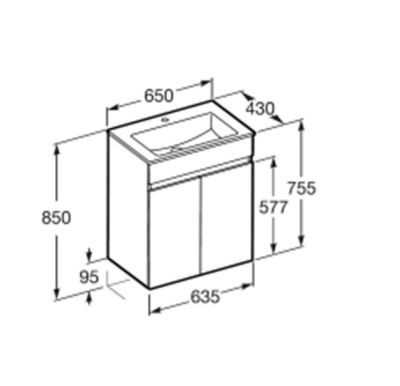 Cube-N ROCA Бял гланц  65см базов модул с две врати и умивалник