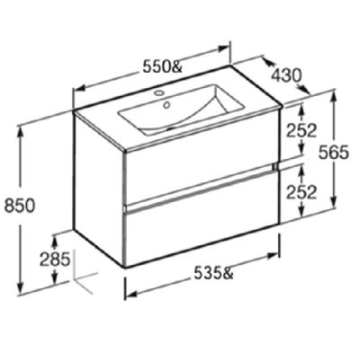 Cube-N ROCA Дъп 55см базов модул с две чекмеджета и умивалник