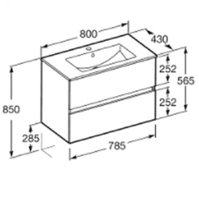 Cube-N ROCA мебел с умивалник и две чекемджета ДЪБ 80см