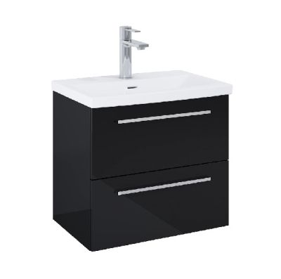 ROCA KWADRO Unik  60см Черен гланц Мебел с две чекмеджета и умивалник дръжките се поръчват отделно