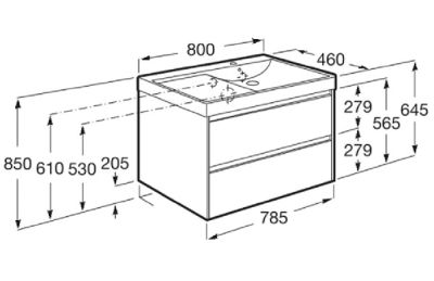 ROCA ONA 80 Мебел Unik с две чекмеджета и умивалник Sand Grey 