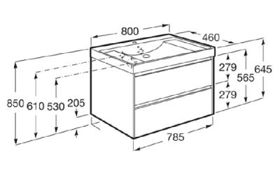 ROCA ONA 80 Мебел Unik с две чекмеджета и умивалник Светъл Дъб 