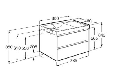 ROCA ONA 80 Мебел Unik с две чекмеджета и умивалник Dark Elm 