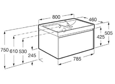 ROCA ONA 80 Мебел Unik с едно чекмеджета и асиметричен умивалник Бял Мат 