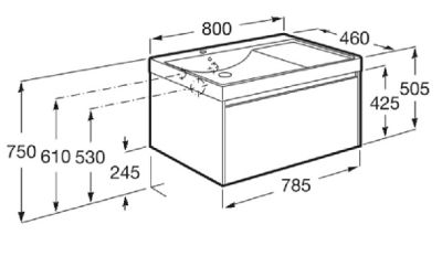 ROCA ONA 80 Мебел Unik с едно чекмеджета и асиметричен умивалник Бял Мат 