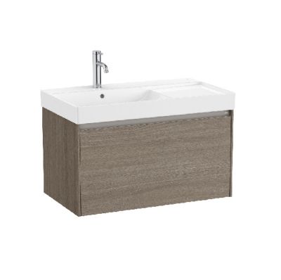 ROCA ONA 80 Мебел Unik с едно чекмеджета и асиметричен умивалник Dark Elm 