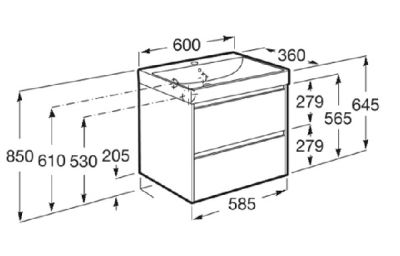 ROCA ONA 60 Мебел Unik с две чекмеджета и компактен умивалник Зелен Мат 