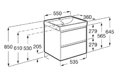 ROCA ONA COMPACT 55 Мебел Unik с две чекмеджета и умивалник Бял Мат 