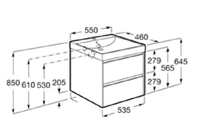 ROCA ONA 55 Мебел Unik с две чекмеджета и умивалник Светъл Дъб 
