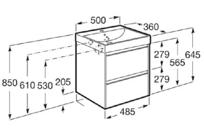 ROCA ONA COMPACT 50 Мебел Unik с две чекмеджета и умивалник Бял Мат 