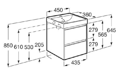 ROCA ONA COMPACT 45 Мебел Unik с две чекмеджета и централен умивалник Sand Grey 