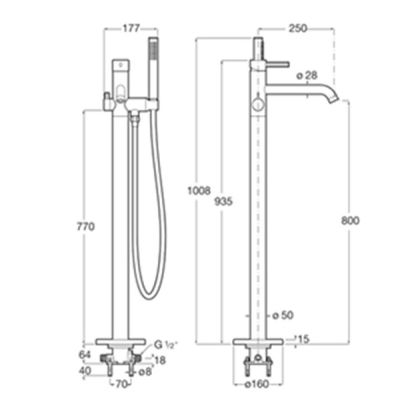 ROCA ONA Стоящ смесител за вана от под Розово Злато 
