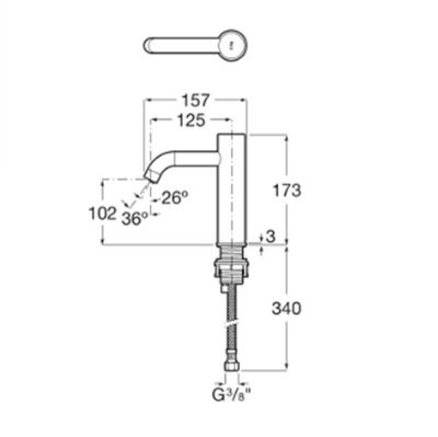 ROCA ONA Електронен смесител за умивалник със захранване с 4 алкални батерии 1,5 V хром Студена или предварително смесена вода