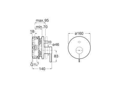 ROCA ONA Вграден смесител вана-душ с автоматичен преключвател Brushed Graphite  