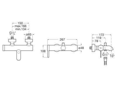 ROCA ONA Стенен смесител за вана-душ с автоматичен превключвател Черен Мат 