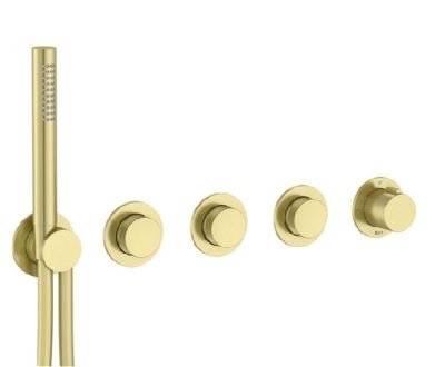 ROCA T-MULTI Вграден термостатичен смесител за душ с три изхода Brushed Brass