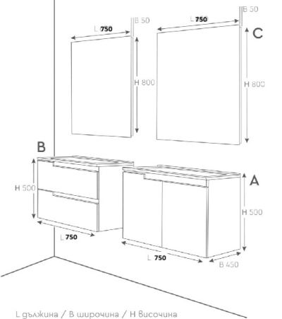 SHARP 75cm Шкаф с мивка Arte две чекмеджета с механизми за плавно прибиране