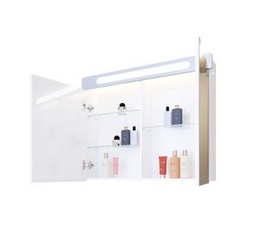 PVC Монако горен шкаф за баня с огледало и LED осветление в бял гланц  80см