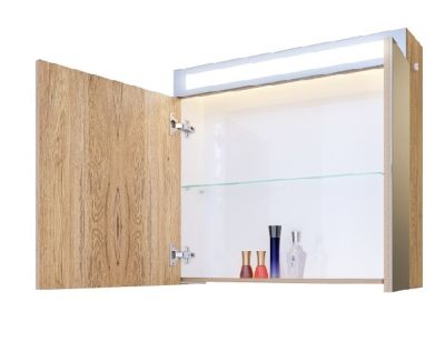 PVC Ема 65см Горен шкаф за баня Ема с LED осветление дървесен