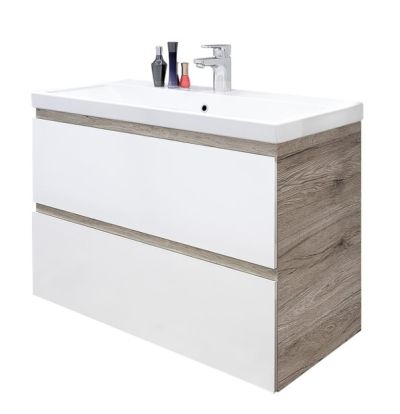 PVC Бостън 90см Долен шкаф за баня с умивалник и две чекмеджета 