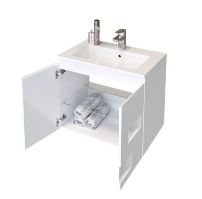 PVC Сънлайт 65см Долен шкаф за баня и две врати с умивалник Fayans Линеа бял гланц