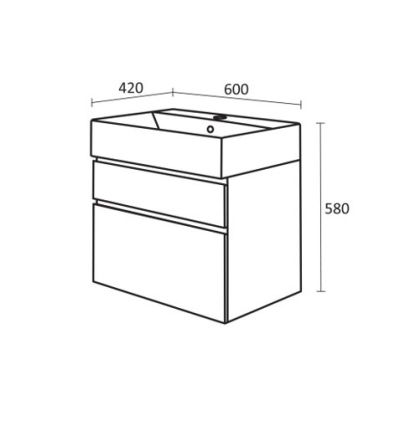 PVC Хюстън 2 шкаф за баня с две чекмеджета и умивалник 60 см