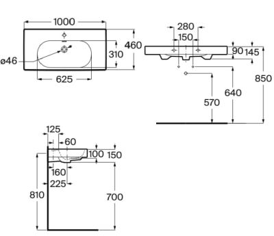 Умивалник MERIDIAN 100 / 46 за стенен монтаж