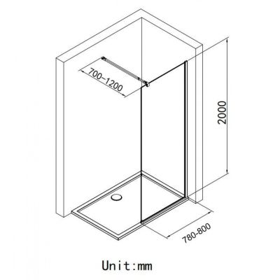 Стационарен душ параван CRISTINA 80×200 см – стъклен walk-in параван за баня с профил черен мат
