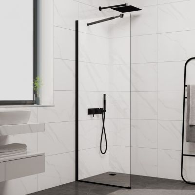 Стационарен душ параван CRISTINA 90×200 см – стъклен walk-in параван за баня с профил черен мат
