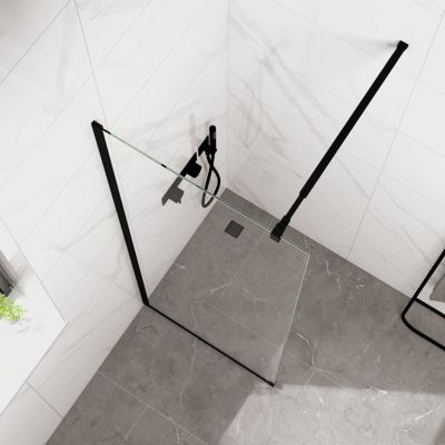 Стационарен душ параван CRISTINA 100×200 см – стъклен walk-in параван за баня с профил черен мат