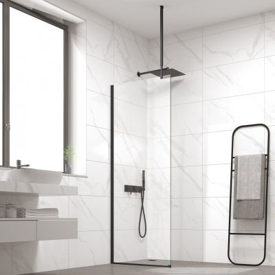 Стационарен душ параван CRISTINA 120×200 см – стъклен walk-in параван за баня с профил черен мат