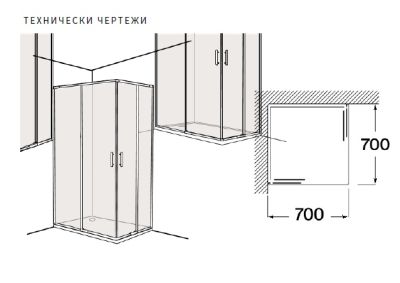Roca Victoria Plus L2 - с 1 плъзгаща врата + 1 фиксиран панел 70см Черен Мат